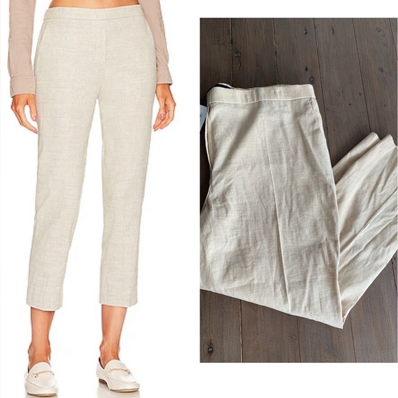 Theory Treeca Pull On Pants Eco Sharkskin Linen Blend Beige Oat Melange NWT - Picture 1 of 6